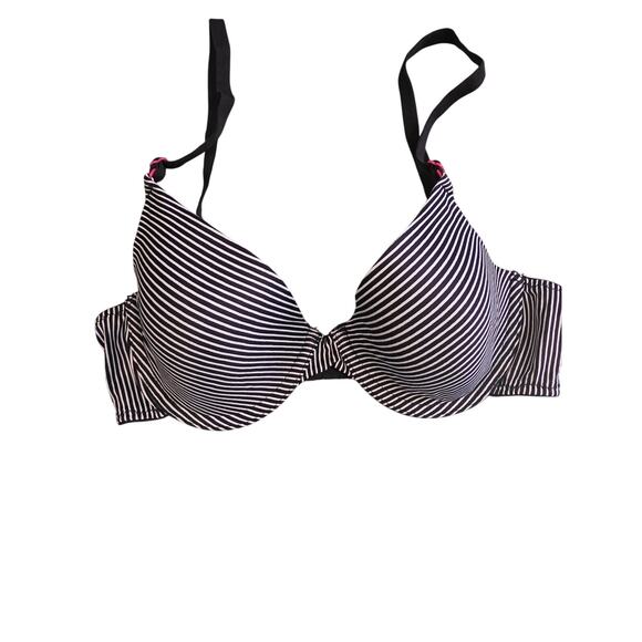 Maidenform Bra 32C Womens Black White Striped Lined Underwired Adjustable Straps - Picture 1 of 4